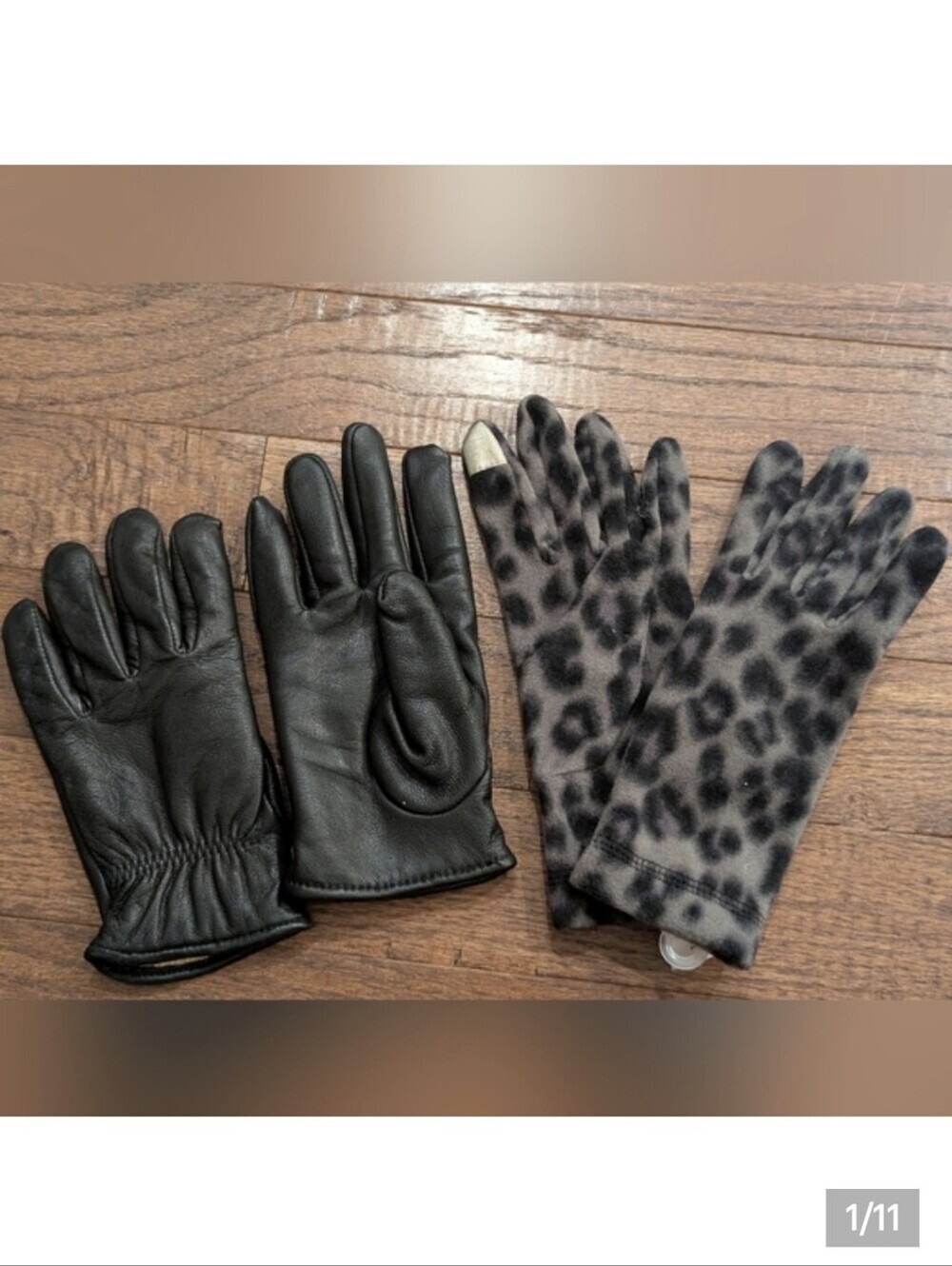 Black Leather Gloves With Wool Lining & Soft Gray Fleece Gloves Women's Sz S New